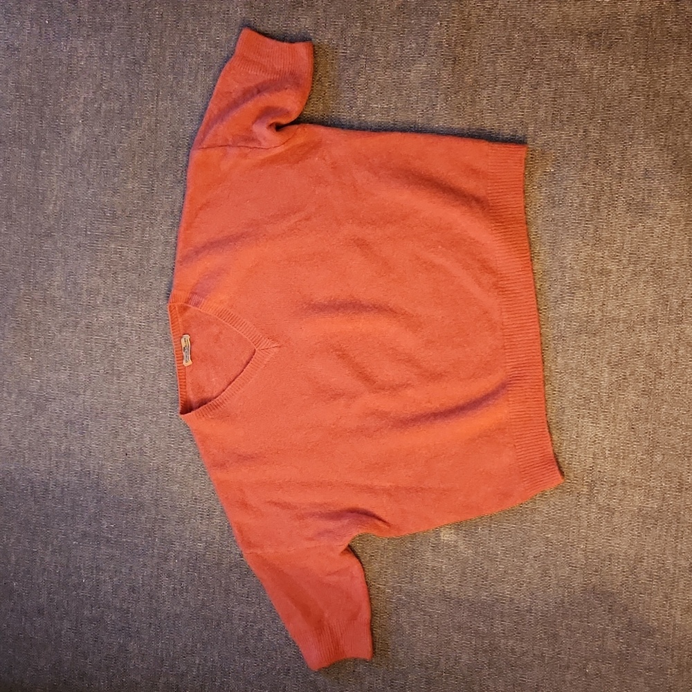 Acrylic, poly, mohair, wool sweater in Apricot. Unmarked size, but it is a large